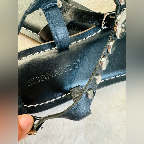 Bernardo Black T Strap Studded Leather sandal - Picture 9 of 13
